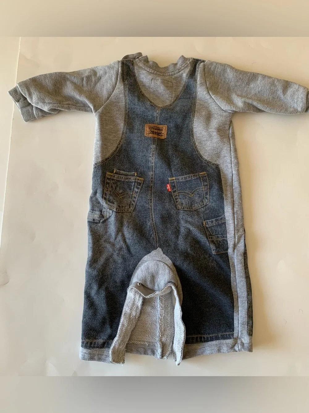 Levi's Faux Denim Overalls Printed Fleece Romper One-Piece Coverall - Size 6M